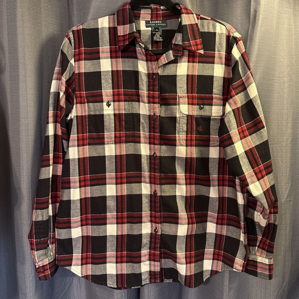 Lauren Ralph Lauren Red Plaid Women’s Flannel Size Large LRL Polo 100% Cotton